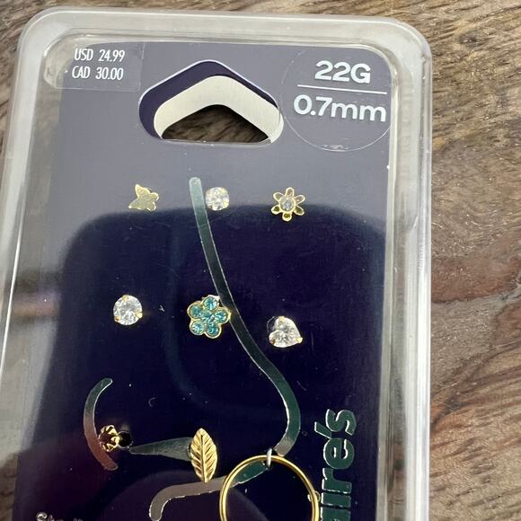 New Claire's 22G Gold-tone Sterling Silver Flower Nose Studs & Hoop - 9 Pack - Picture 6 of 7